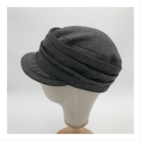 Nine West Womens Newsboy Cabbie Hat Gray Metallic Sparkle Pleats Wool Blend Cap - Picture 6 of 10